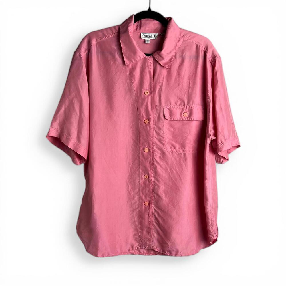 Christie & Jill Silk Pink Short Sleeve Button-Up Shirt